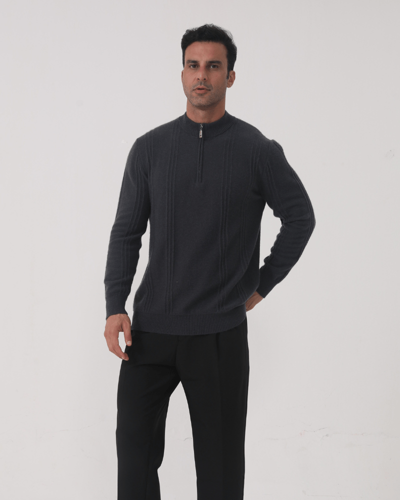 100% Cashmere Ribbed Half Zip - Belgravia Shop