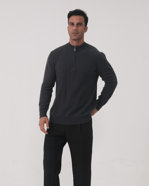 100% Cashmere Ribbed Half Zip - Belgravia Shop
