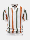 Striped V-Neck Knit Polo Shirt