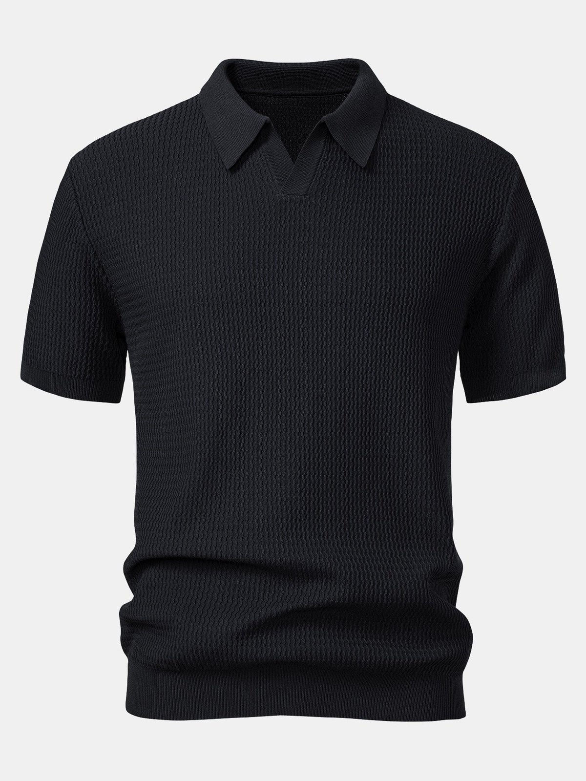 V-Neck Polo Shirt with Wave Jacquard Knit