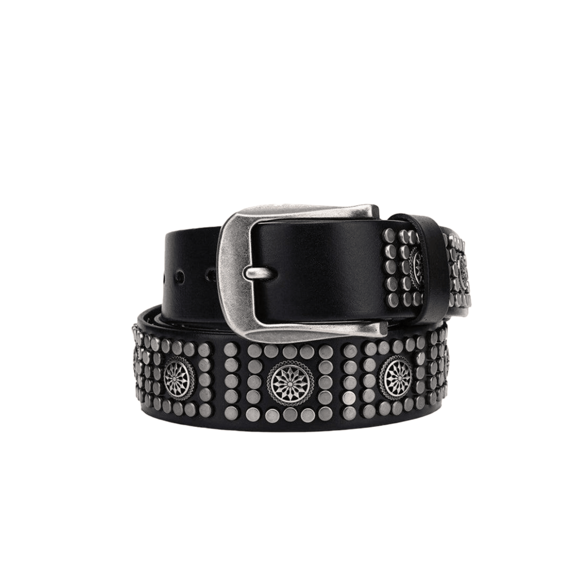Studded Belt For Men, Silver Buckle, Makan Model