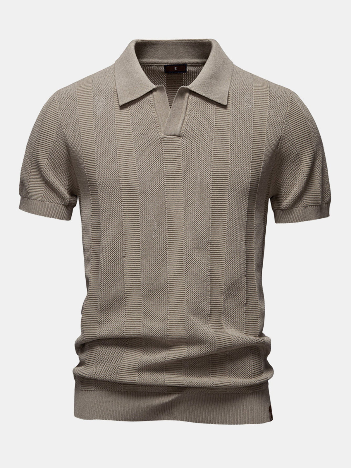 Striped Hollow Knit V-Neck Polo