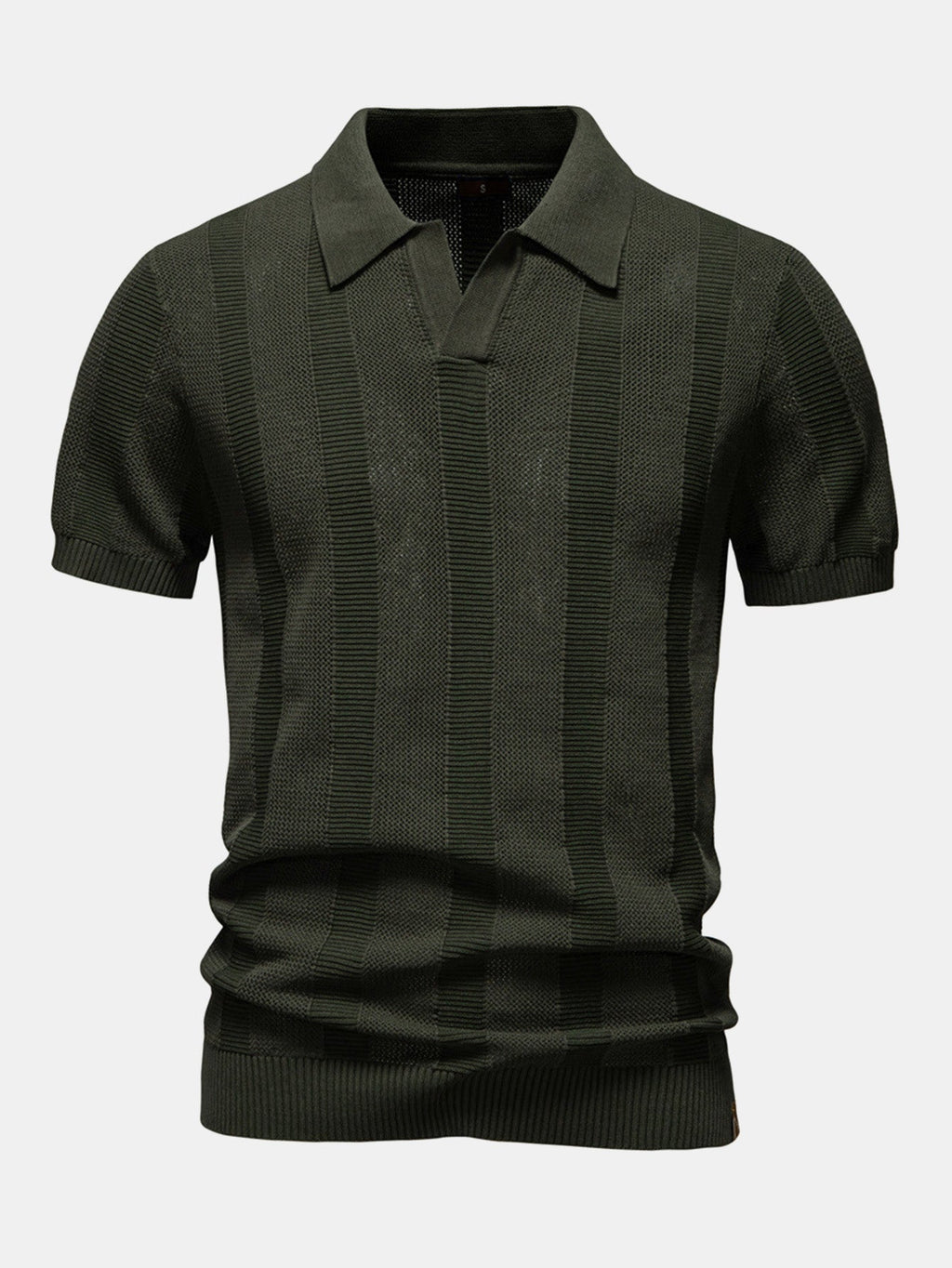 Striped Hollow Knit V-Neck Polo
