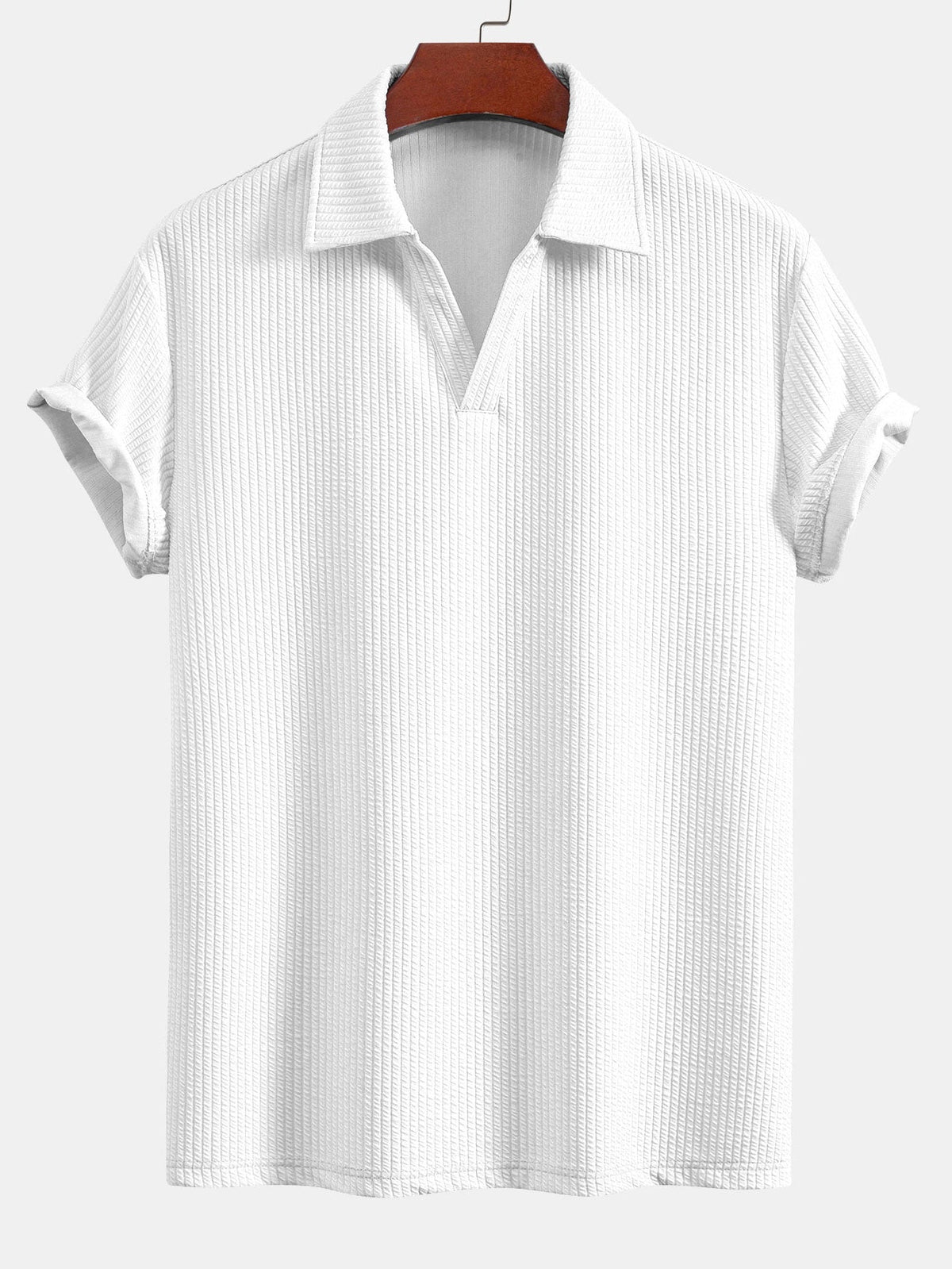 Textured V-Neck Polo & Trousers Set