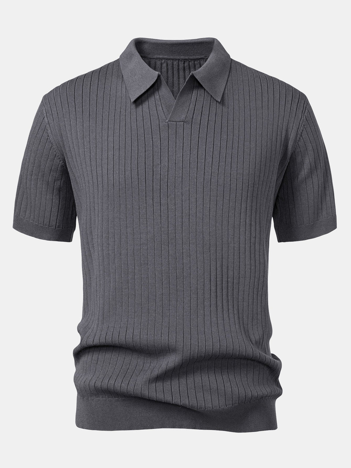 Striped V-Neck Knit Polo