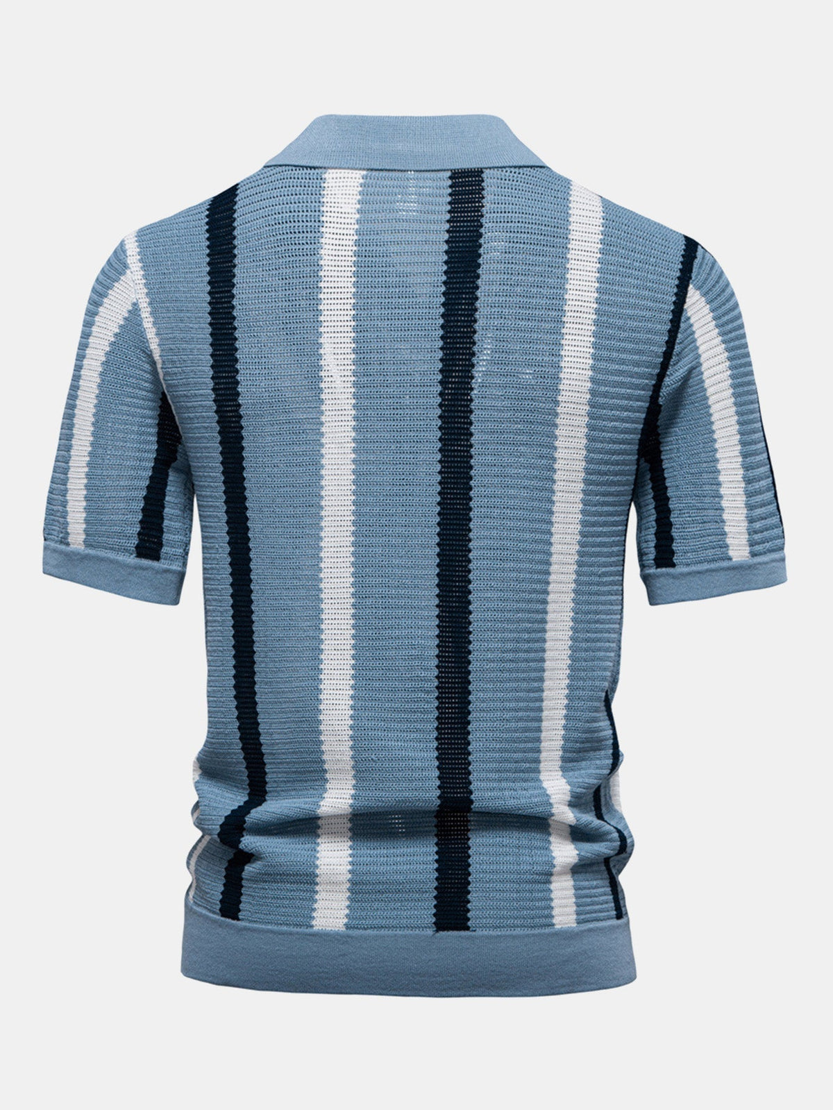 Striped V-Neck Knit Polo Shirt