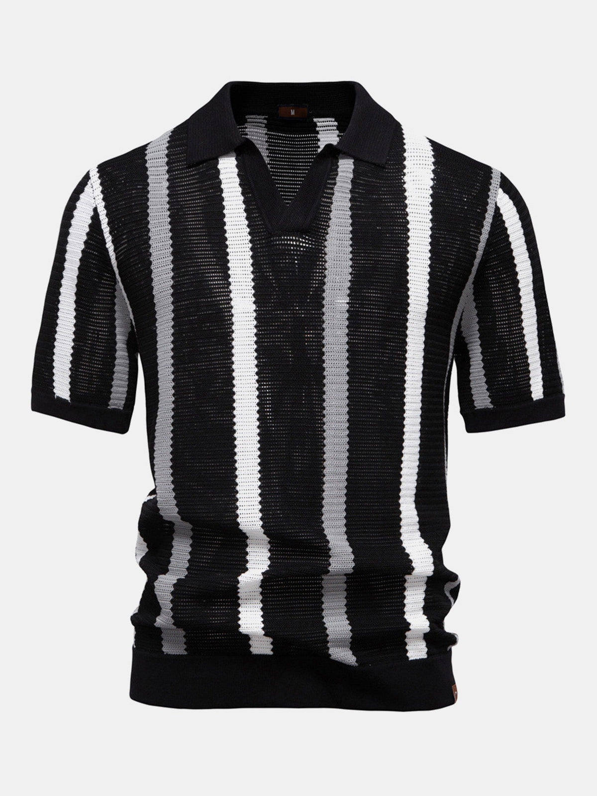Striped V-Neck Knit Polo Shirt