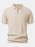 Striped Jacquard Knit Polo Shirt with Zipper
