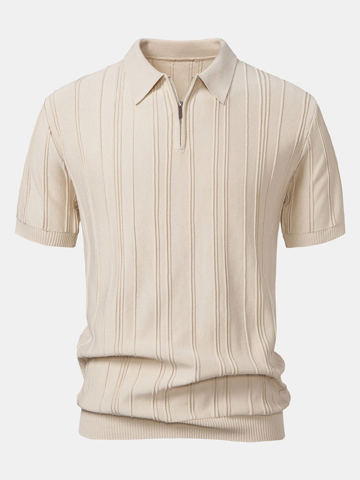 Striped Jacquard Knit Polo Shirt with Zipper