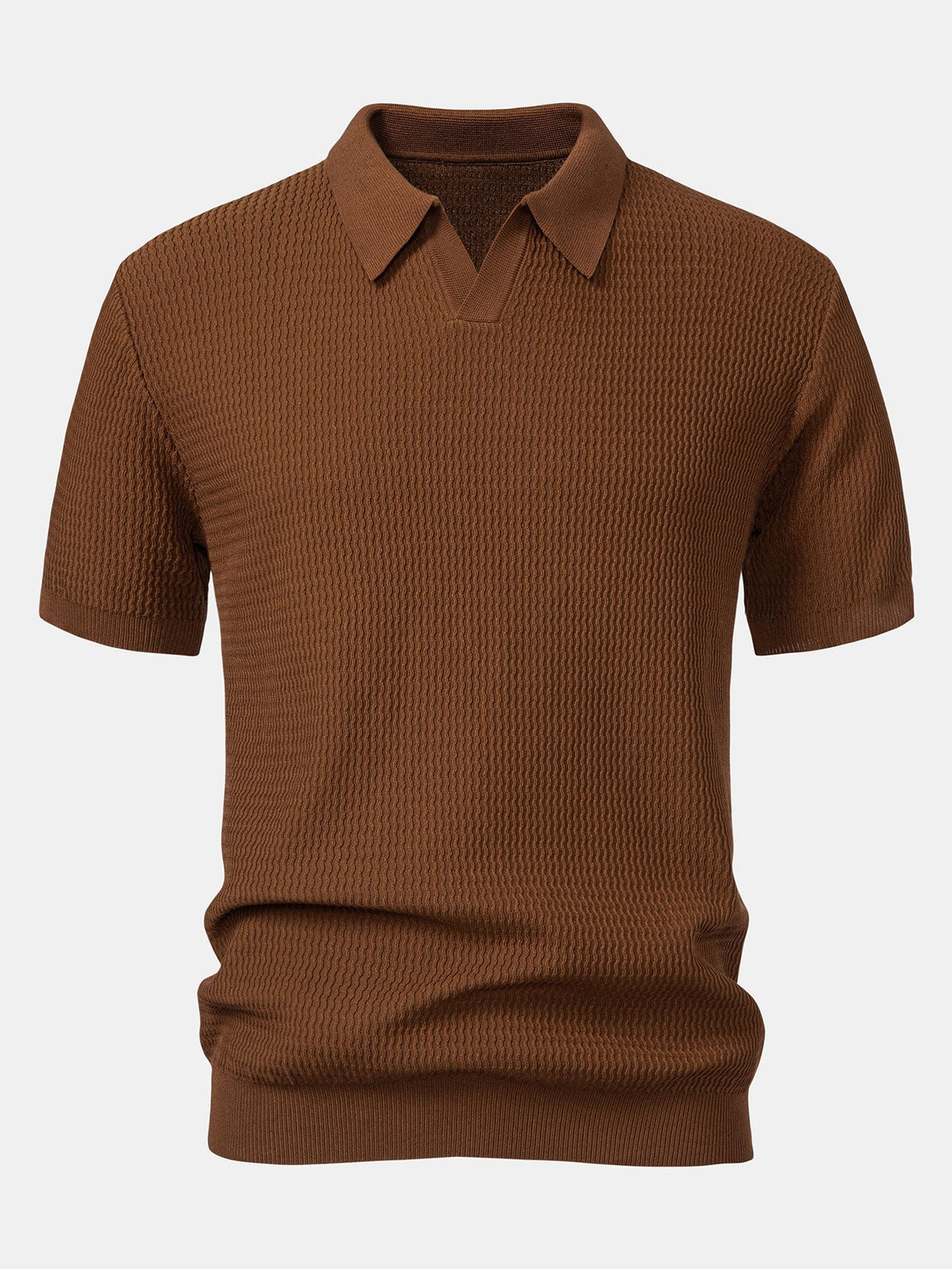 V-Neck Polo Shirt with Wave Jacquard Knit
