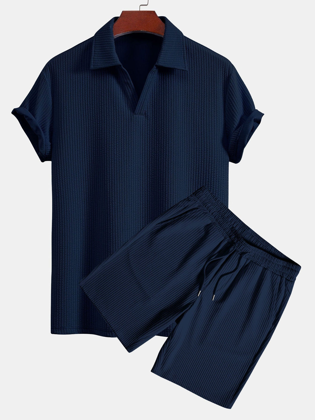 Textured V-Neck Polo & Shorts